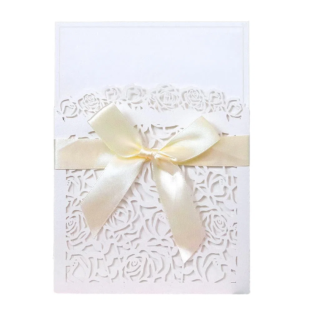 Partecipazioni Matrimonio 10 Pezzi Invito Matrimonio Bianco Biglietti di Invito con Fogli Interni Buste e Nastro, Inviti di Nozze per Compleanno Battesimo Feste