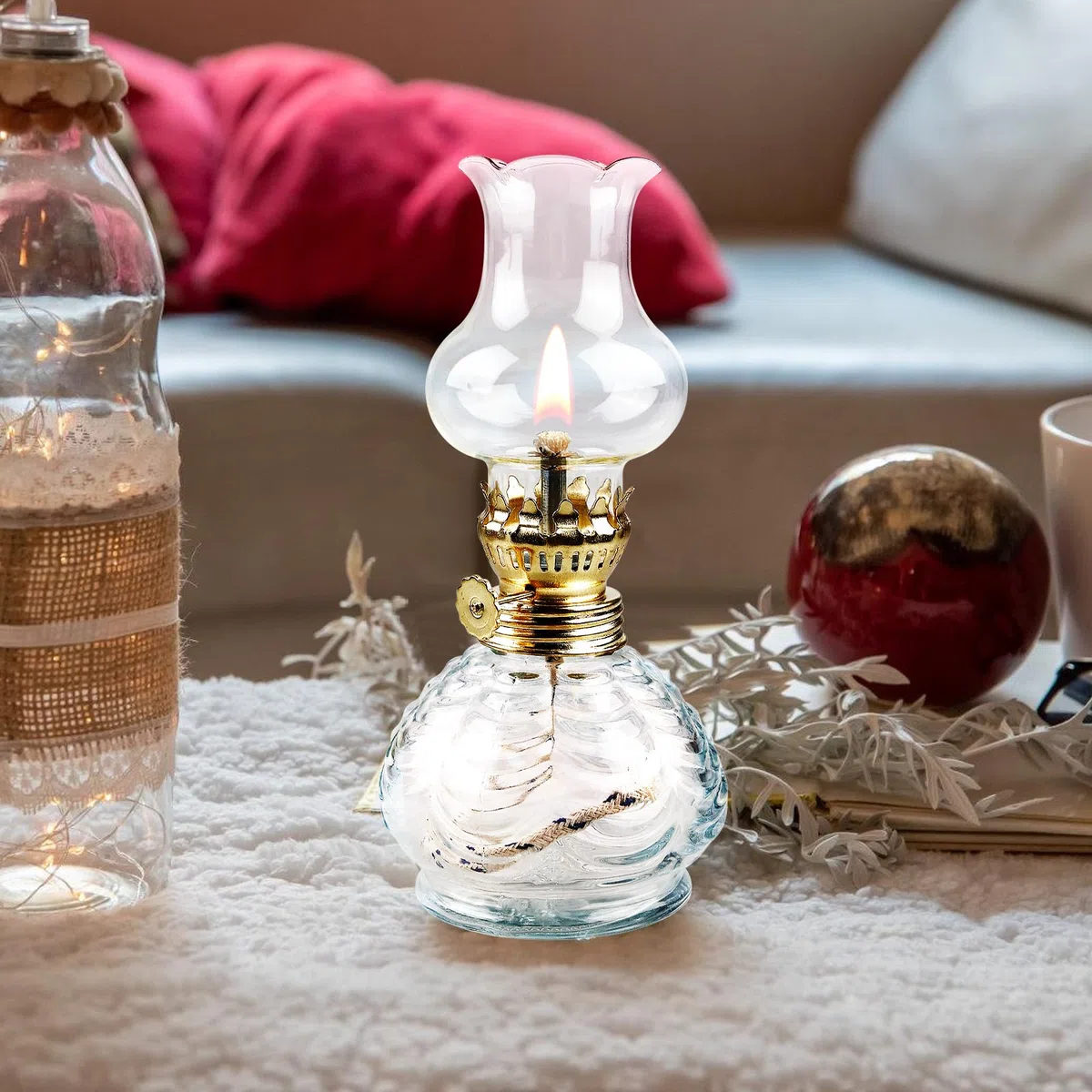 Lampada a Olio, 2 Lanterne a Petrolio in Vetro, Retro Nostalgia Trasparente, Luminosità Regolabile per Soggiorno, Sala da Pranzo
