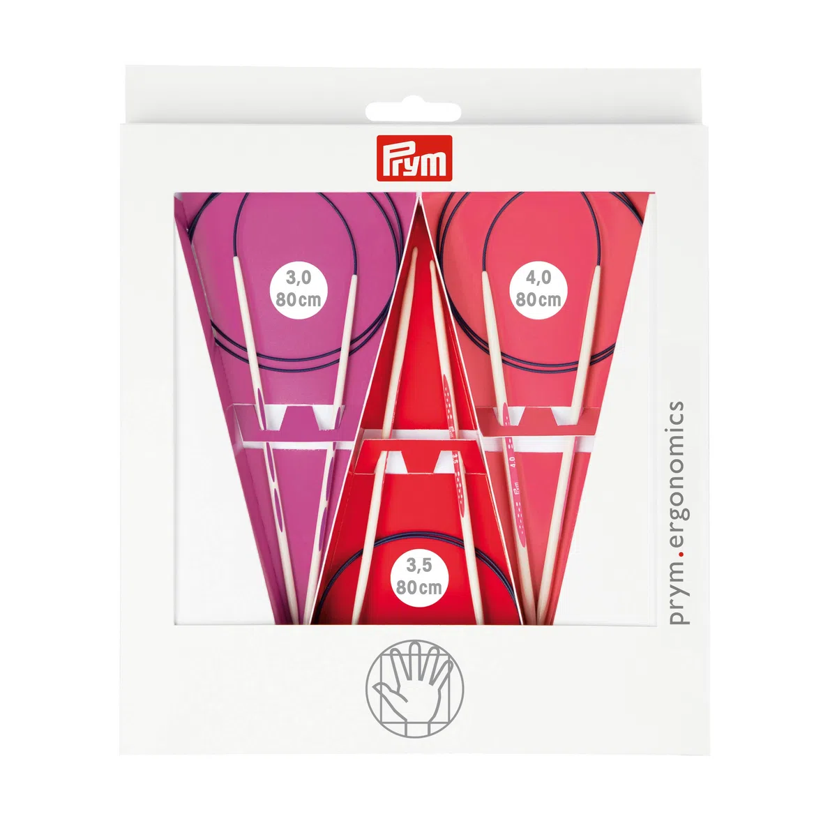 Prym - Prym ergonomics (80 cm, 3,00-4,00 mm) set di ago circolare - 1 set