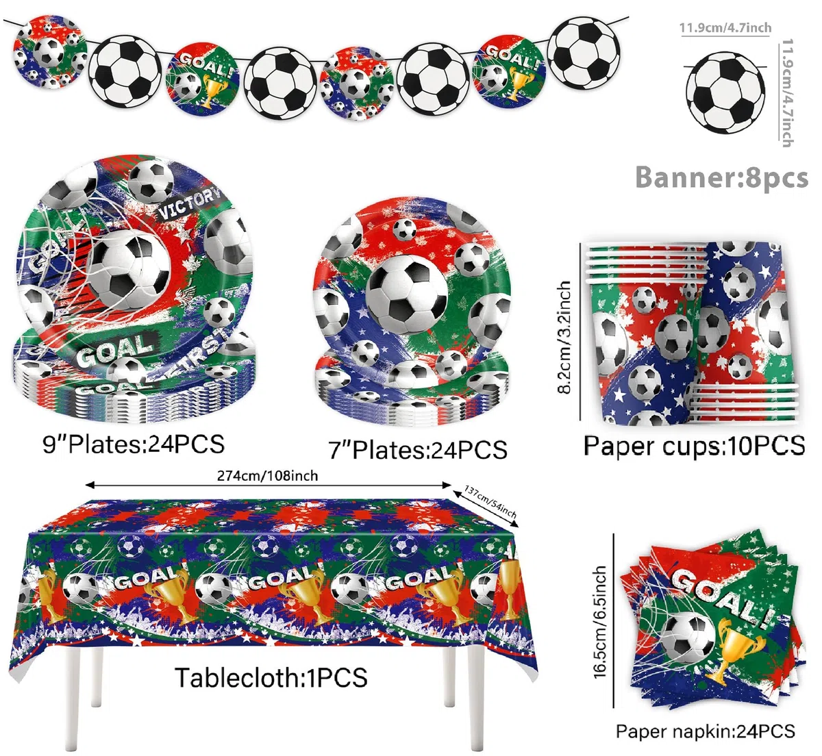 Set di stoviglie per feste di calcio, decorazioni per feste di compleanno, calcio e calcio, per feste di compleanno