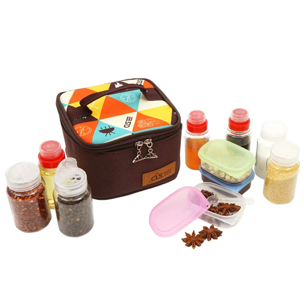 Set di 10 barattoli per spezie, sale, zucchero, pepe, con coperchio rotante e sacchetto di imballaggio, per cucina e barbecue