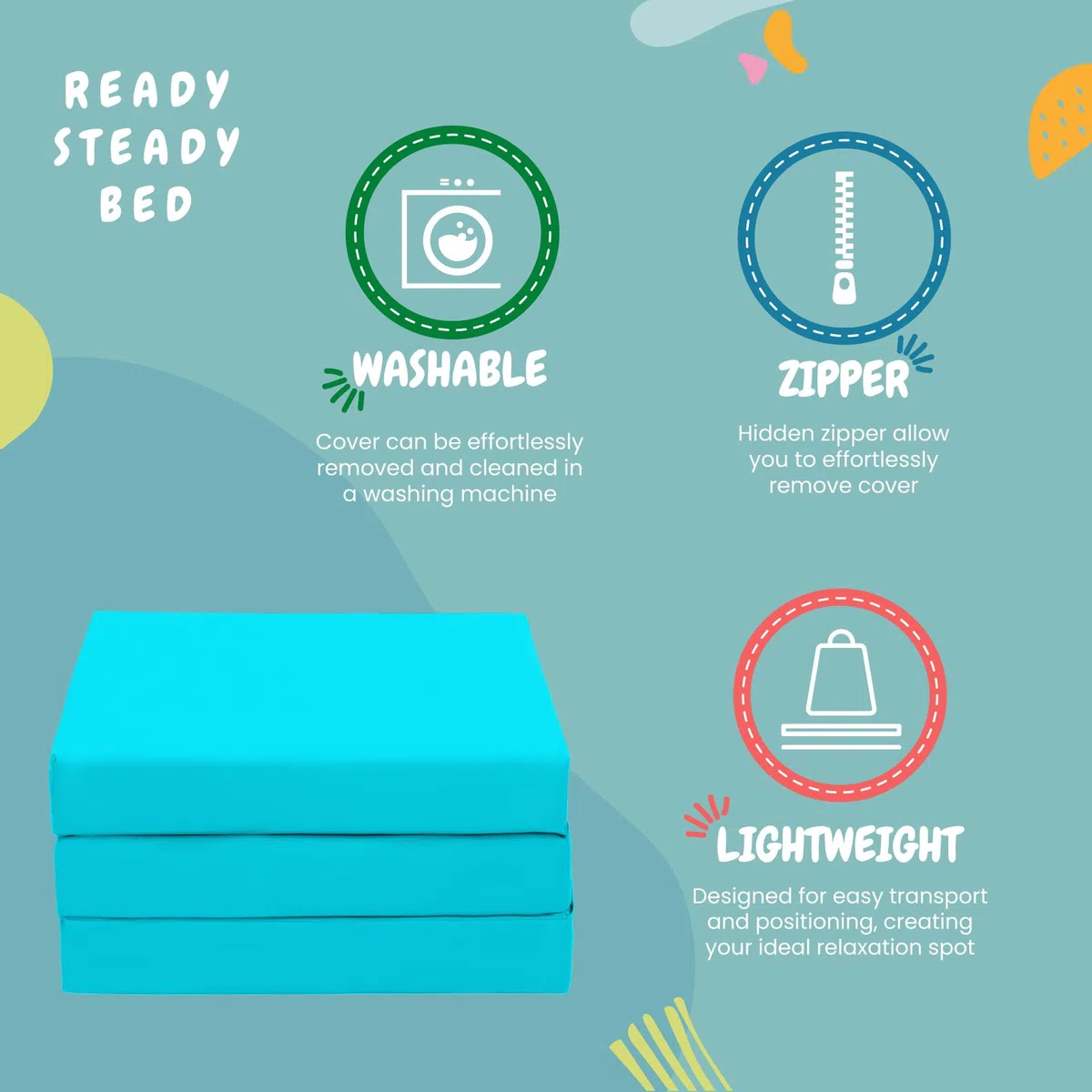 Ready Steady Bed - Materasso pieghevole singolo a Z | Letto a Z pieghevole resistente all'acqua | Materasso per bambini e ospiti per soggiorno e camera da letto | Pouf futon comodo | Divano sedia