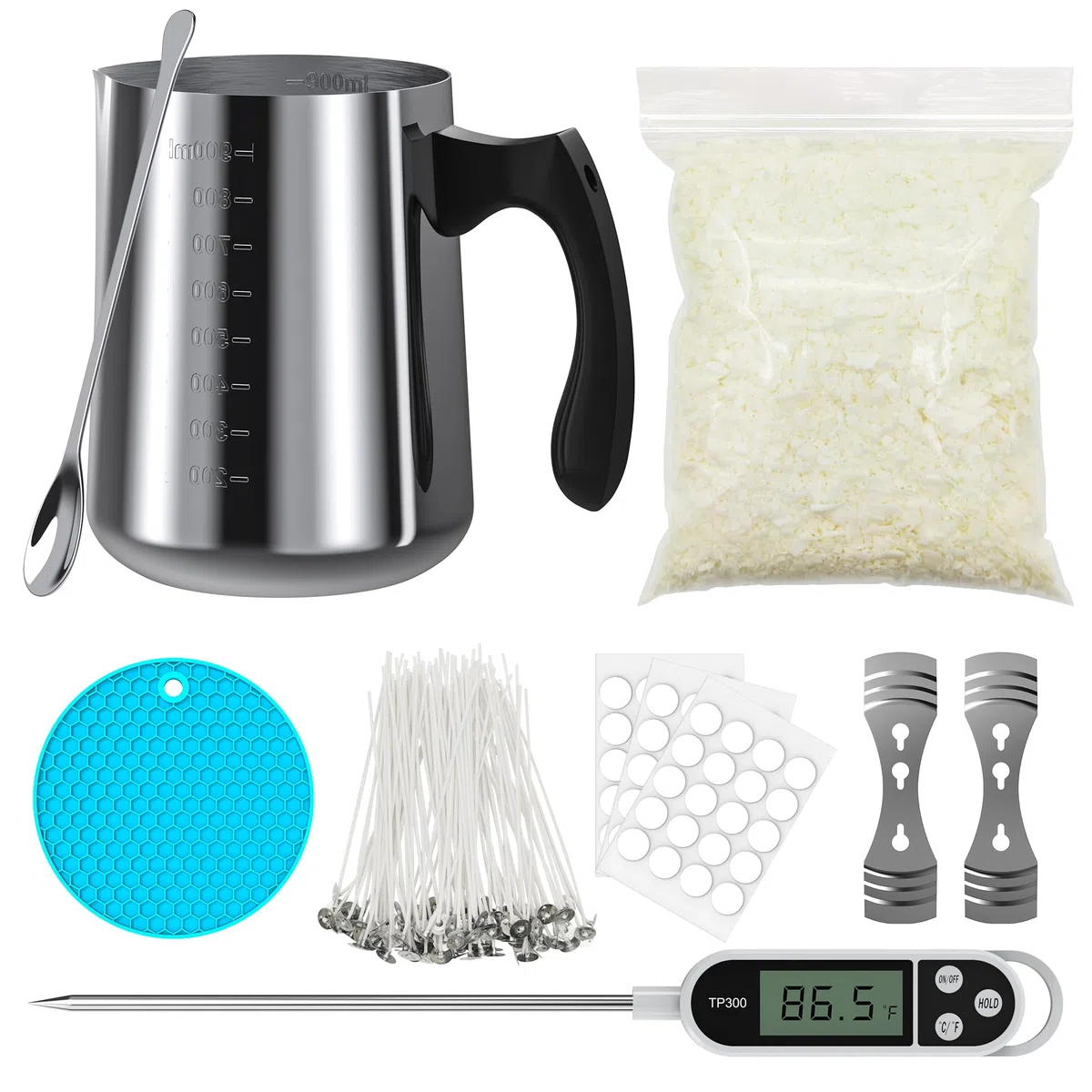 Kit per la realizzazione di candele Ohcans, forniture per la creazione fai da te con cera di soia per adulti, con 900ml di bollitore, cera di soia, stoppini, termometro