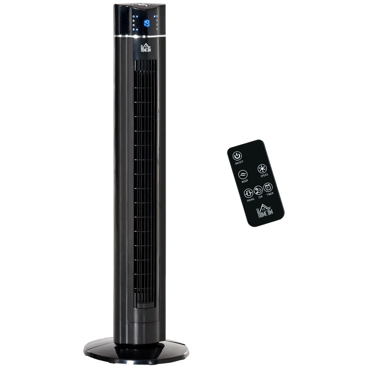 HOMCOM Ventilatore a Torre Ionizzatore 60W con 3 Velocità, 3 Modalità e Timer 8h, Ventilatore a Colonna da Terra in ABS, Ø32x106.8 cm, Nero