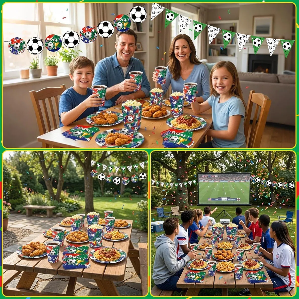 Set di stoviglie per feste di calcio, decorazioni per feste di compleanno, calcio e calcio, per feste di compleanno