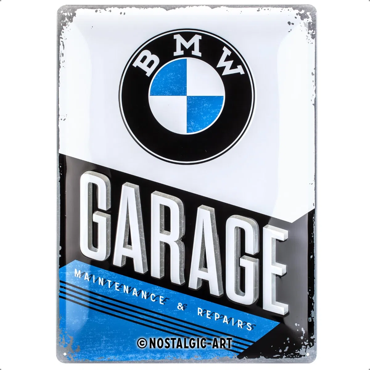 Nostalgic-Art Targa retrò, 30 x 40 cm, Official License Product (OLP), BMW – Garage – Idee Regalo per Amanti BMW, in Metallo, Design Vintage
