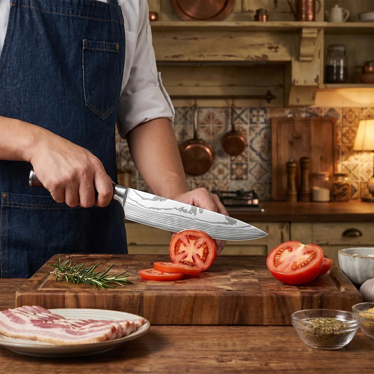 MDHAND Coltello da Cucina Coltello da Chef da 20 cm Coltello Professionale in Acciaio Inossidabile ad Alto Tenore di Carbonio Lama Extra Affilata, Coltello Multiuso