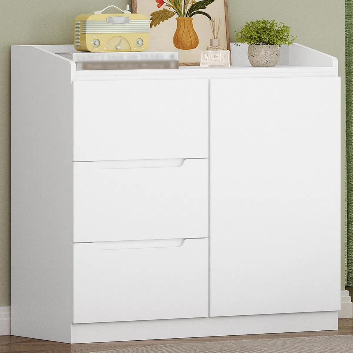Hzuaneri Cassettiera, 3 cassetti, Cassettiera Camera da Letto con Piano di Lavoro, Mobile Ingresso, Stile Moderno, Adatto per Soggiorno, Camera da Letto, Corridoio, 40 x 80 x 87 cm, Bianco DC12303X