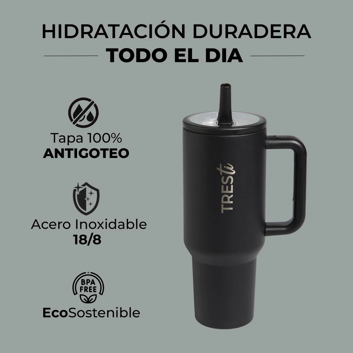 Termos in Acciaio Inox 1,2L – Borraccia Termica 100% Antiperdite – Bevande Fredde 12H/Calde 6H – Per Caffè, Tè, Acqua, Tisana – Bottiglia Doppia Parete con Manico Antiscivolo - Senza BPA – Nero