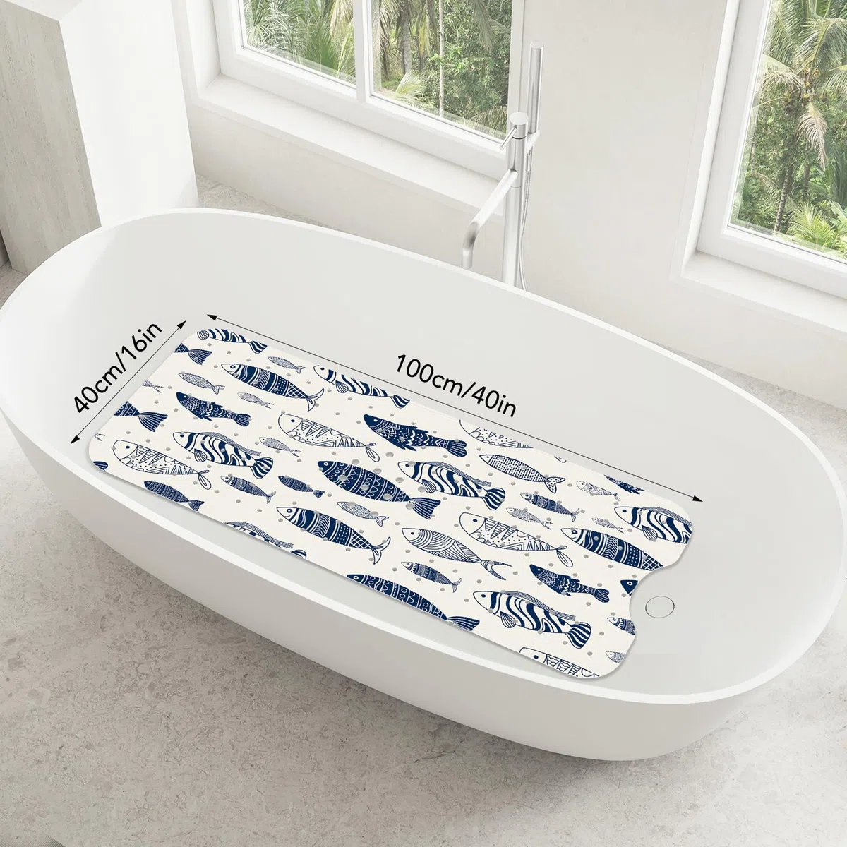 SHUCHING Tappetino Vasca Antiscivolo, Tappetino Doccia Antiscivolo Lungo 100x40cm, Tappeto Vasca da Bagno Antimuffa e Lavabile in Lavatrice, Pesce Oceanico