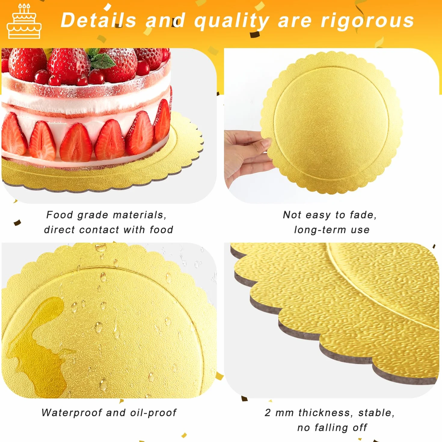 Sottotorta Tondo Cake Board Vassoio Torta Rotondo 30cm sotto torta rotondo 6Pcs Base Torta Cartone per Decorazione di Torte di Matrimoni e Feste di Compleanno (12 inch Gold)
