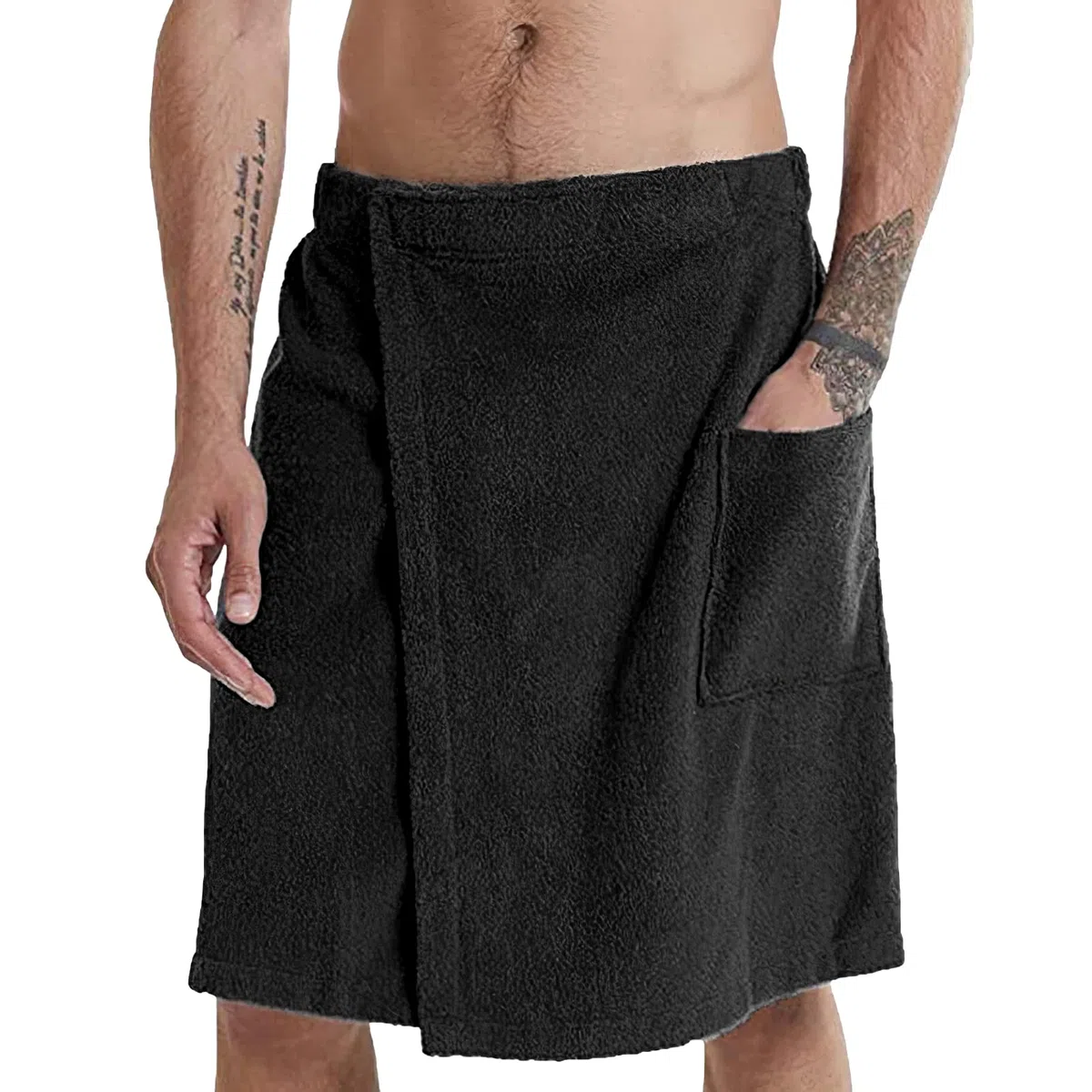 Uomo Kilt Sauna Regolabile - Asciugamano da Bagno Indossabile con Tasca per Doccia Sauna Spa & Coperture da Spiaggia Nero L