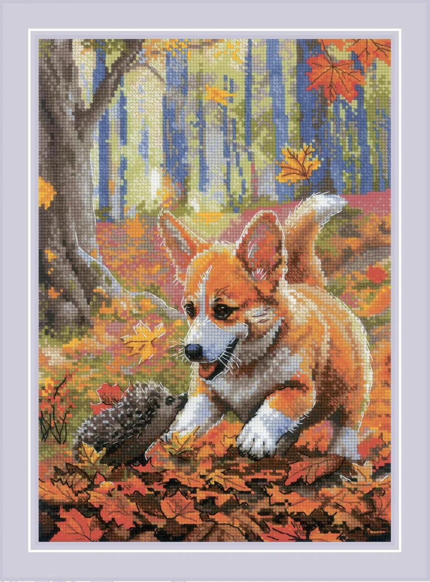 RIOLIS - Incontro nella foresta 2303, Cane Punto croce 21x30cm, Punto croce kit da ricamare, Disegni da ricamare, Embroidery kit, Animali Kit ricamo punto croce