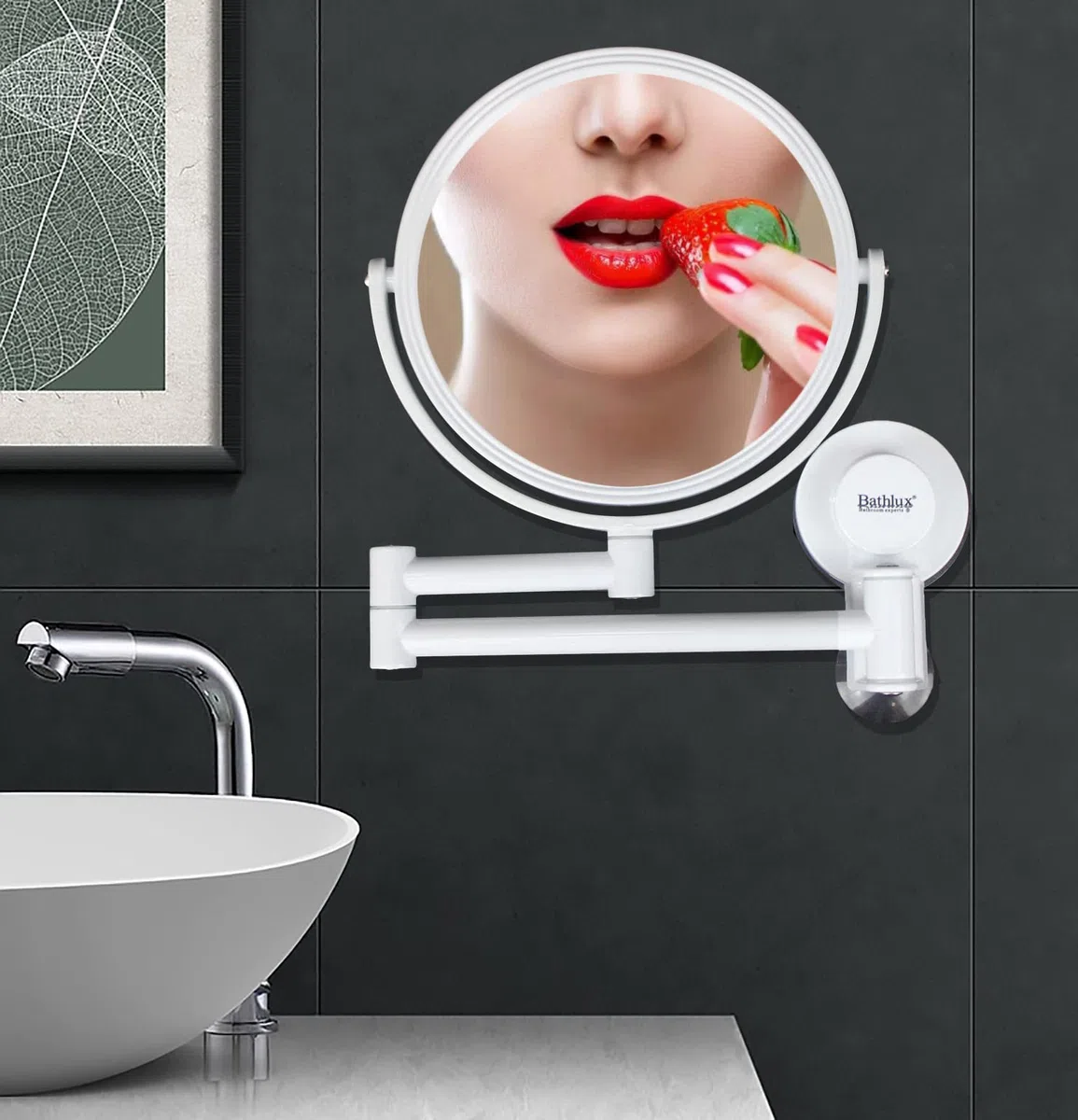 MASMAS Specchio trucco da parete da bagno con ingrandimento 1X/2X cosmetico a doppio lato girevole a 360 con ventosa facile installazione