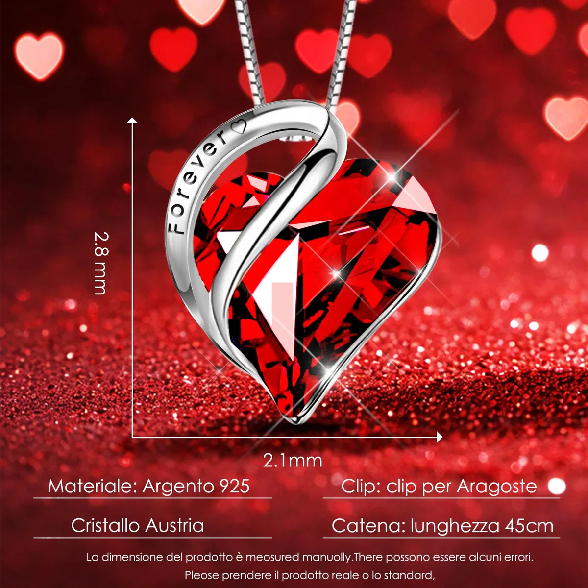 Rosa Eterna con Collana,Rosa Stabilizzata Vera con Ciondolo Rubino Argento 925 Donna，Eternal Rose Confezione Regalo,Regalo per La Festa Della Mamma,San Valentino Anniversario Matrimonio per Lei