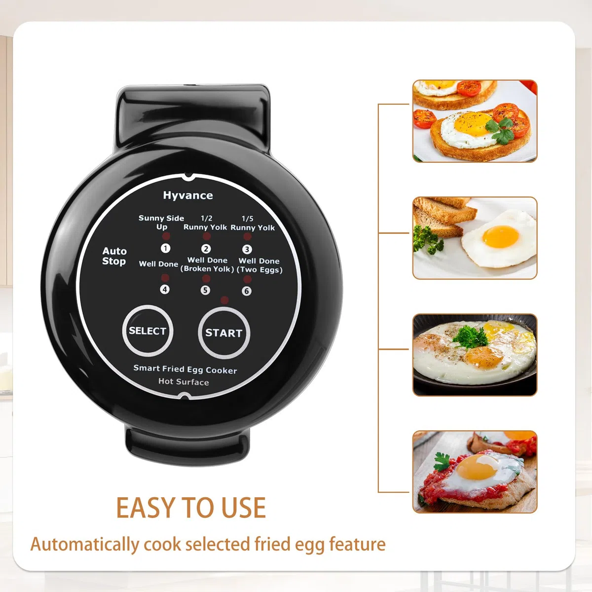 Hyvance Smart - Pentola per uova fritte, cottura a bassa temperatura, fascio uovo fritto come il lato soleggiato verso l'alto, più facile, ecc. Si ferma automaticamente con avviso sonoro quando è