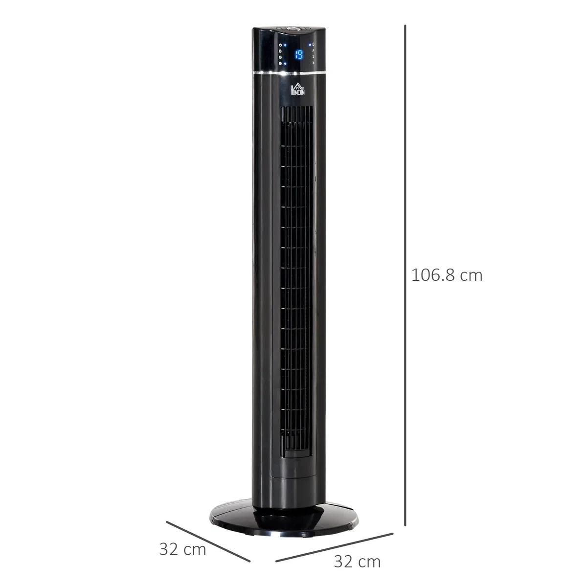 HOMCOM Ventilatore a Torre Ionizzatore 60W con 3 Velocità, 3 Modalità e Timer 8h, Ventilatore a Colonna da Terra in ABS, Ø32x106.8 cm, Nero