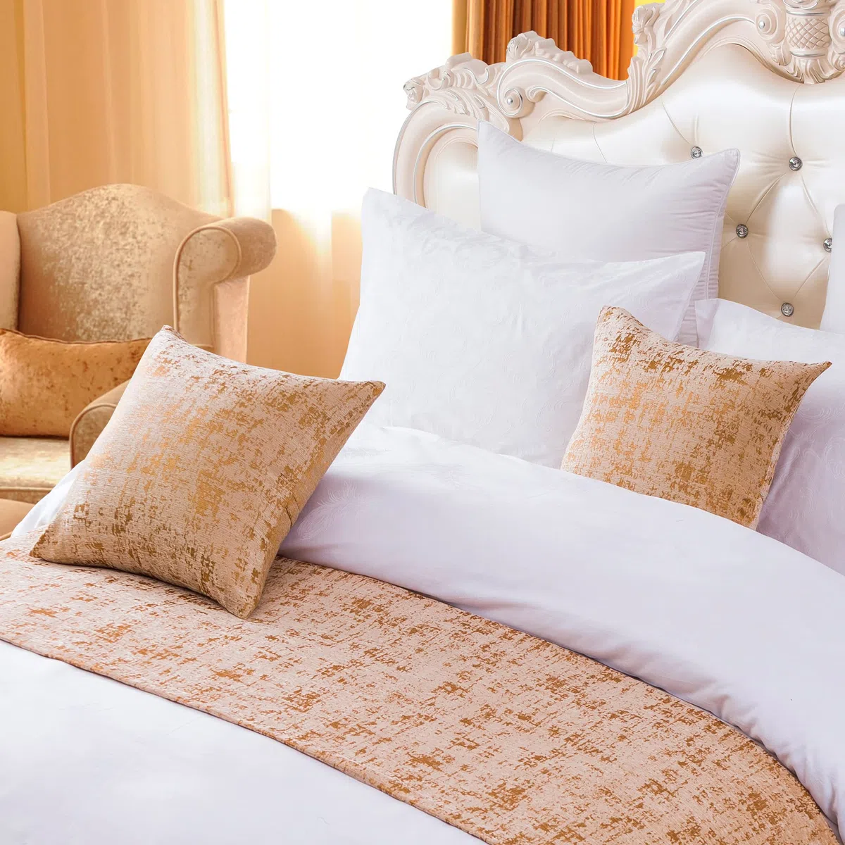 OSVINO 2 Pezzi Copricuscini Cuscini Decorativi Oro 50x50 cm Morbido Confortevole Federe Quadrata Decorativi Letto Elegante per Casa Hotel Letto