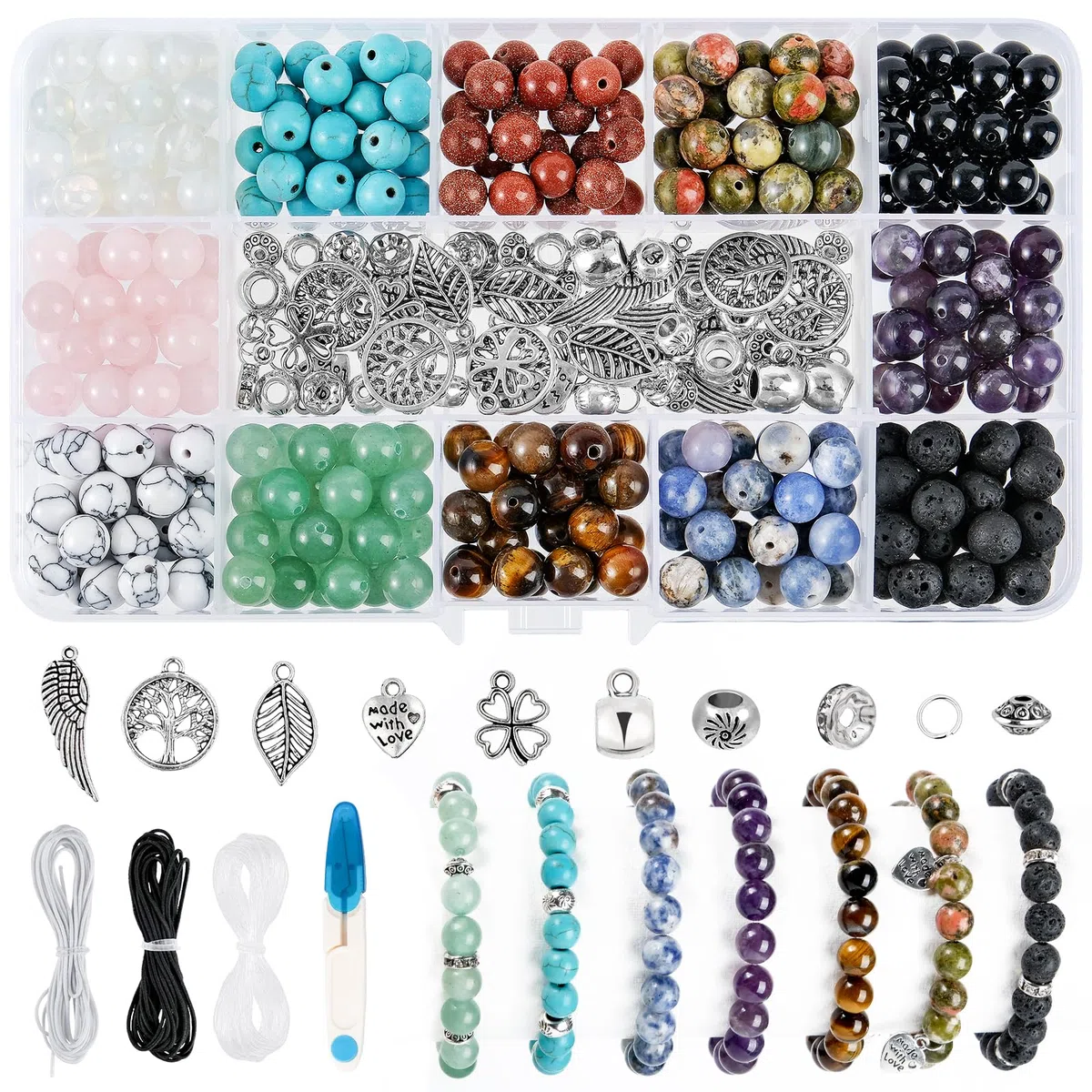 ARTESTAR 8mm Perline Braccialetti Kit,Perle Gioielli Naturali per Braccialetti Collane,Kit Braccialetti Fai da Te Creativo Adulti Bambini