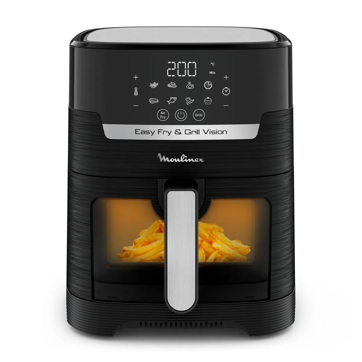Moulinex Easy Fry & Grill Vision Friggitrice ad Aria 4.2 Litri/ 1Kg, Griglia Elettrica, Fino a 6 Persone, Griglia Removibile, 8 Programmi, Tecnologia Grill e Extra Crisp, App per Ricette,EZ5068