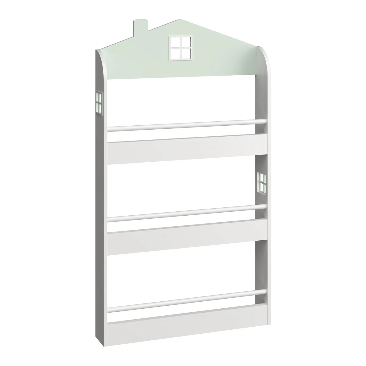 [en.casa] Libreria Frontale per Bambini Scaffale per Cameretta Design a Casetta con Barre Anticaduta Montaggio a Parete o a Terra 106x60x12 cm Menta Verde/Bianco