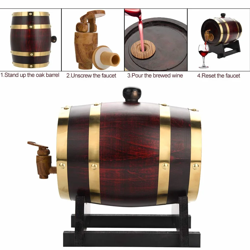 Botte di quercia, 1,5 l, stile vintage, legno di quercia, invecchiamento, vino, spirito, whisky, con rubinetto per birra, whisky, rum Port
