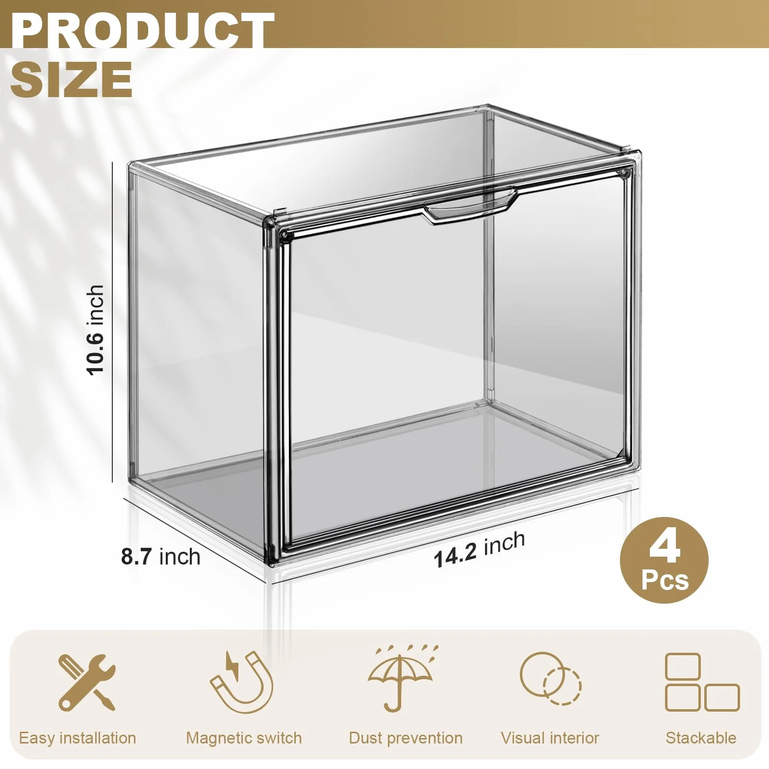 Organizer per borse per armadio, in acrilico grigio trasparente, impilabile, con porta magnetica, per portafoglio, libri, cosmetici, giocattoli (4)