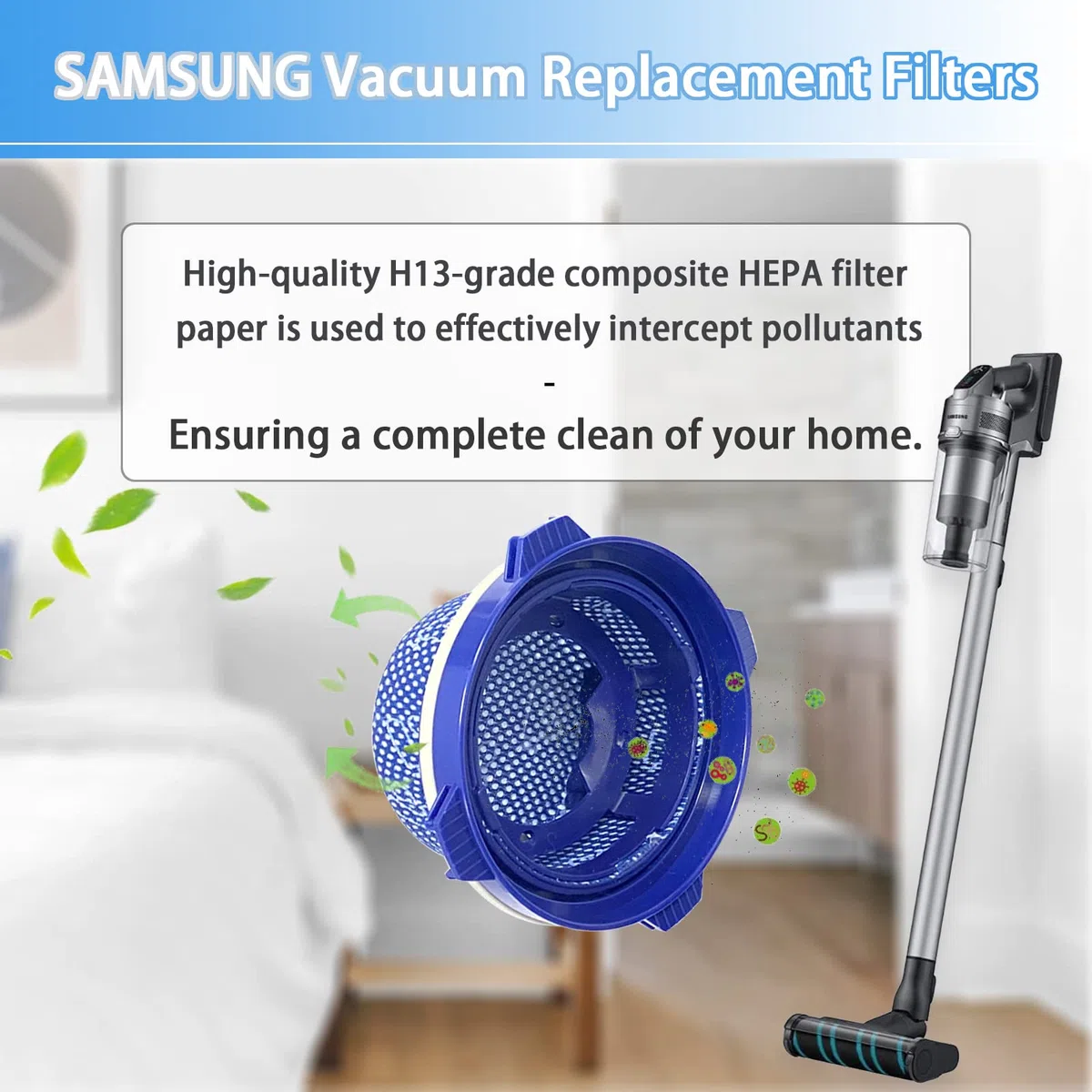 Filtro aspirapolvere Samsung Jet 75, ricambio per aspirapolvere Jet 70/70+/75+/90/60 e VS9000RL, microfiltro lavabile, numero articolo: DJ97 02649A