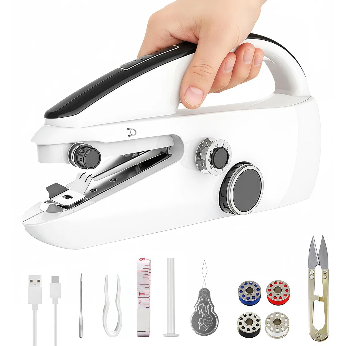 Macchina da Cucire Portatile, Qoosea Mini Macchina da Cucire Elettronica a 2 Velocità per Principianti, Cucitrice Portatile per Tessuti, Abbigliamento, DIY, Sewing Machine per Casa e Viaggi
