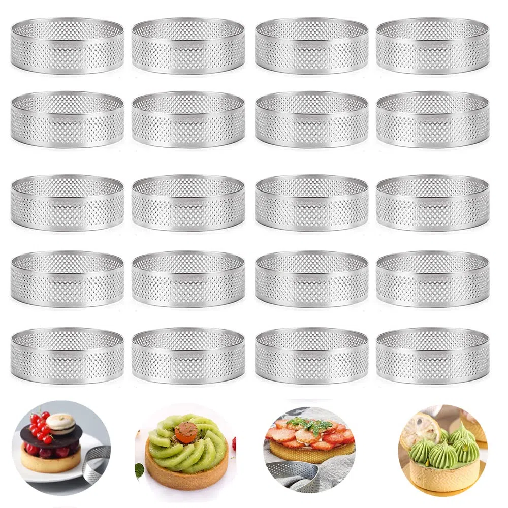 20 Anelli Rotondi per Torte Con Fori, Frutta, Quiches, Mousse - Teglia da Forno, 8 cm