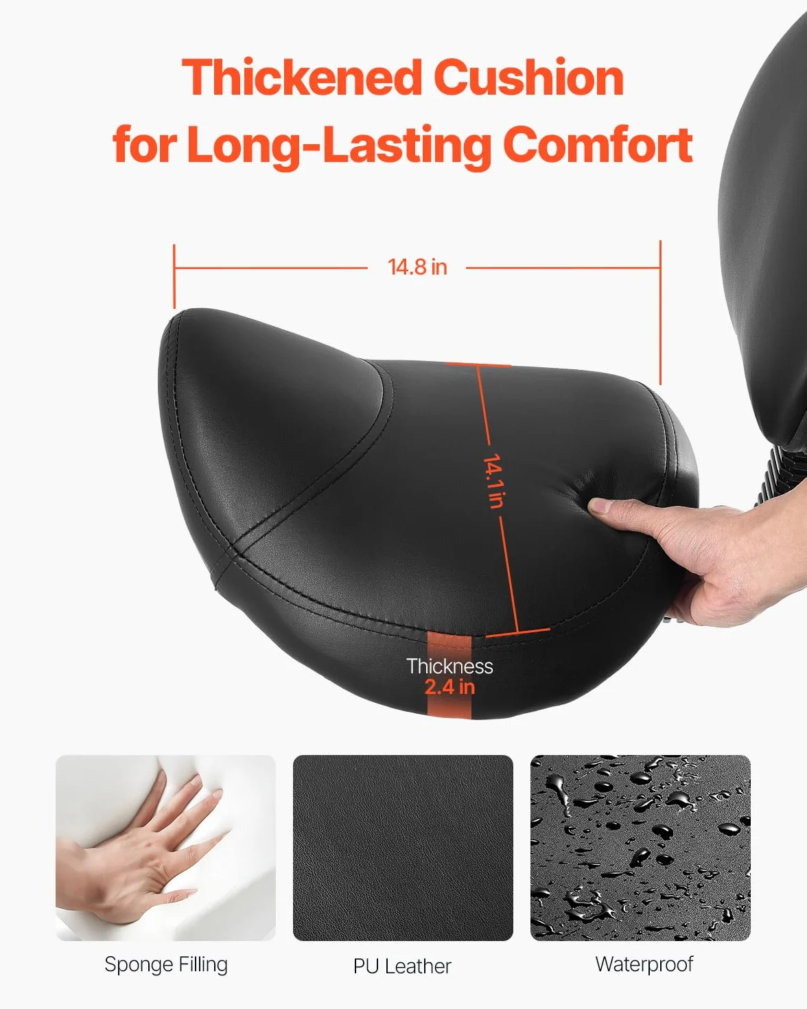 VEVOR Sgabello da Sella con Ruote Supporto per la Schiena, Capacità 204 kg, Sgabello Ergonomico Girevole in Pelle PU Ispessita Regolabile in Altezza per Salone, Massaggi, Clinica, Nero