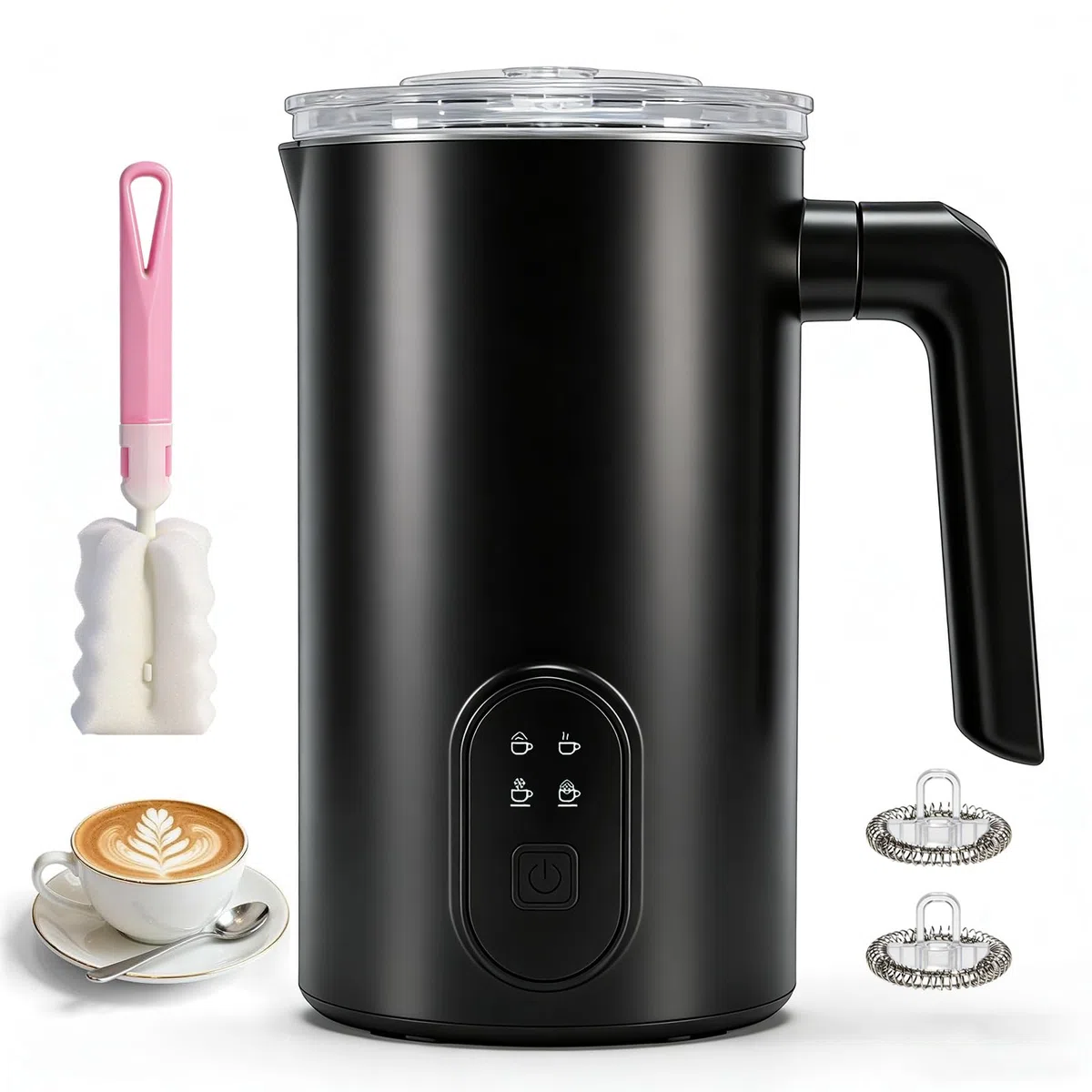Montalatte elettrico, 4 in 1 automatico per latte da 350 ml, scalda latte caldo e freddo, latte in spugna elettrica, spegnimento automatico per latte, cappuccino