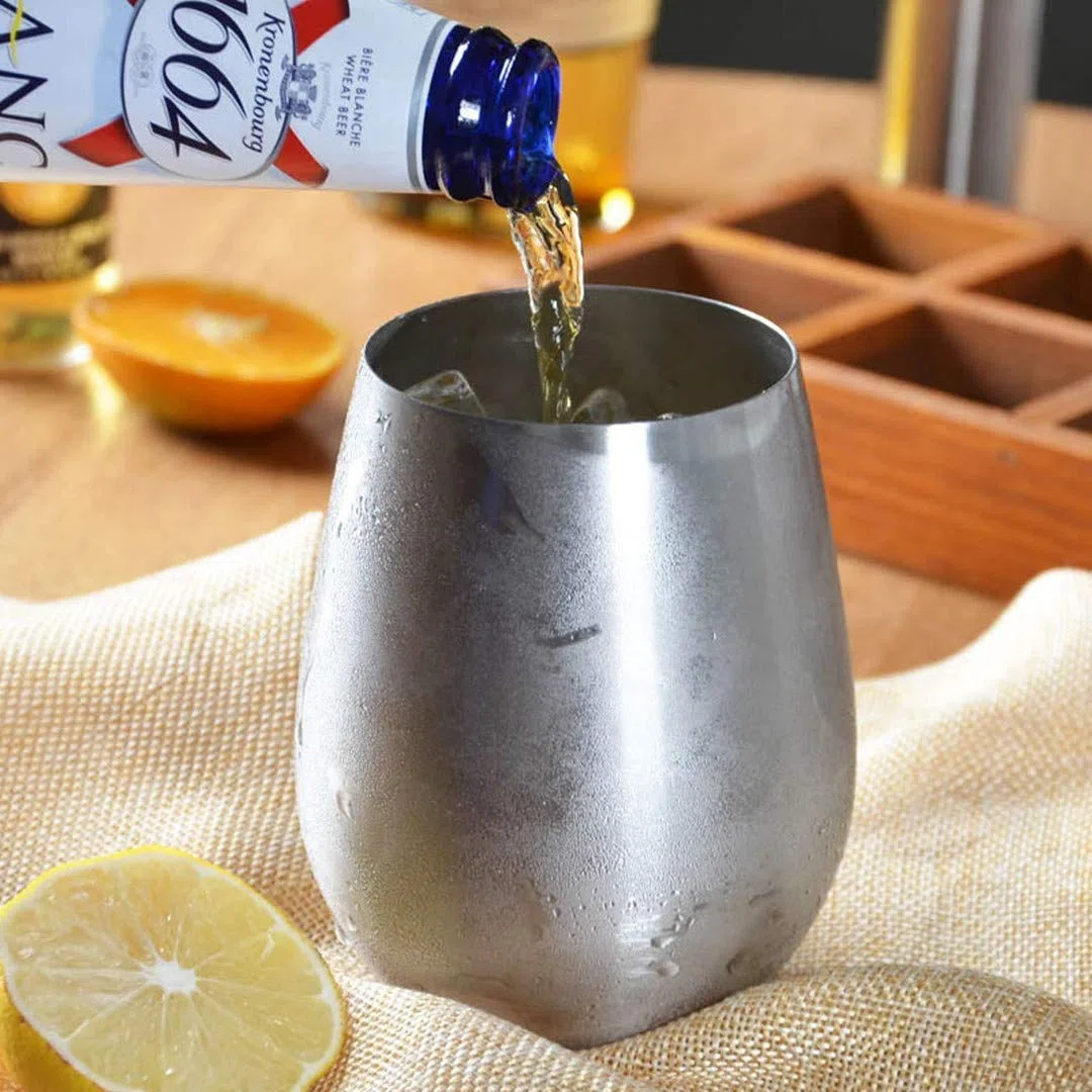 D L D Bicchiere da vino infrangibile in acciaio inossidabile da 510 ml - Set di bicchieri da vino senza stelo in acciaio inossidabile 18/8, bicchieri da vino portatili (4 pezzi)
