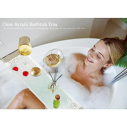 Vassoio per vasca da bagno in acrilico con manici in metallo, impermeabile e trasparente, mensola da bagno ry spa, accessorio da bagno Ele, ideale per relax e benessere