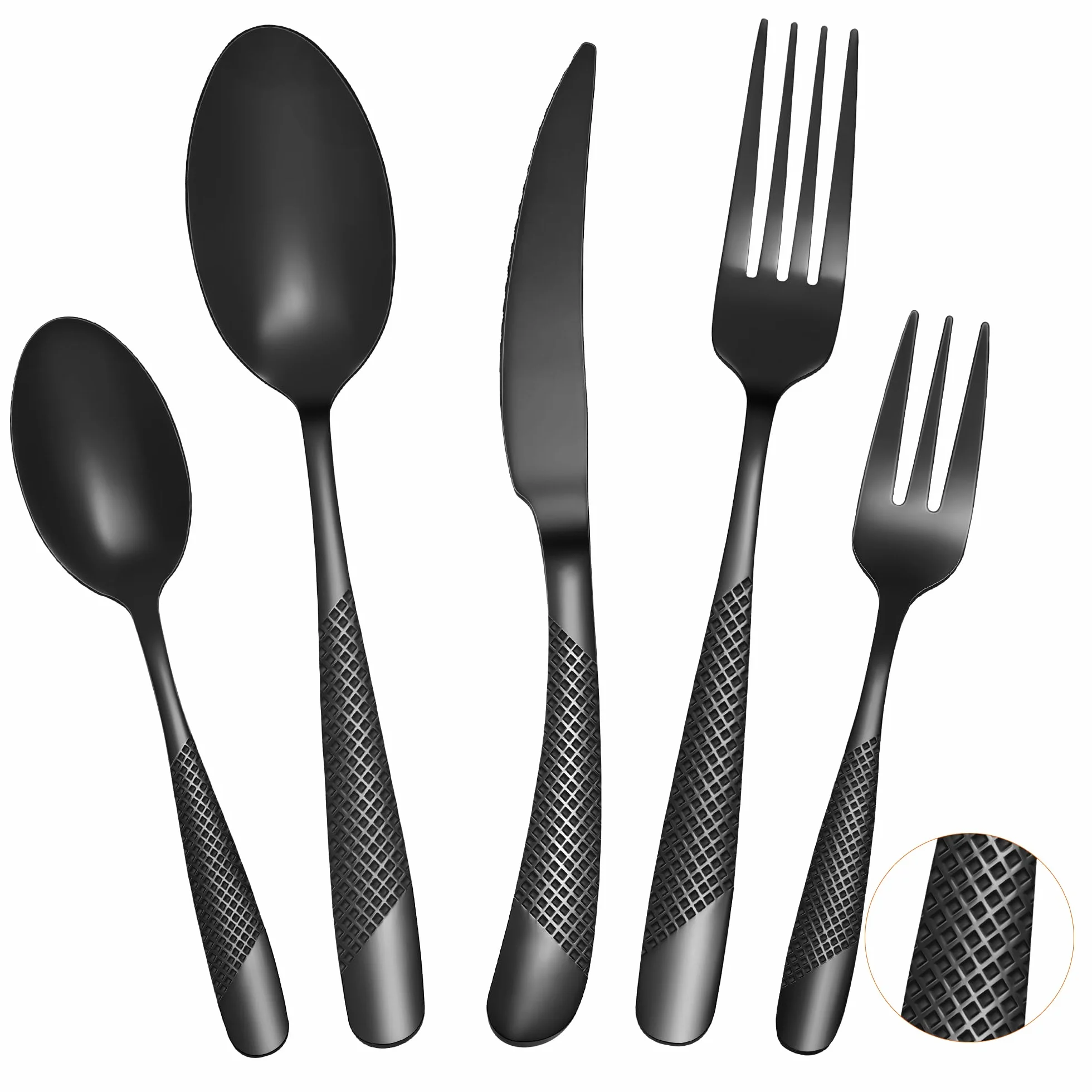 Set di posate per 4 persone, 20 pezzi, in acciaio inox, nero opaco/set di posate con coltello, forchetta, cucchiaio di alta qualità, lavabile in lavastoviglie