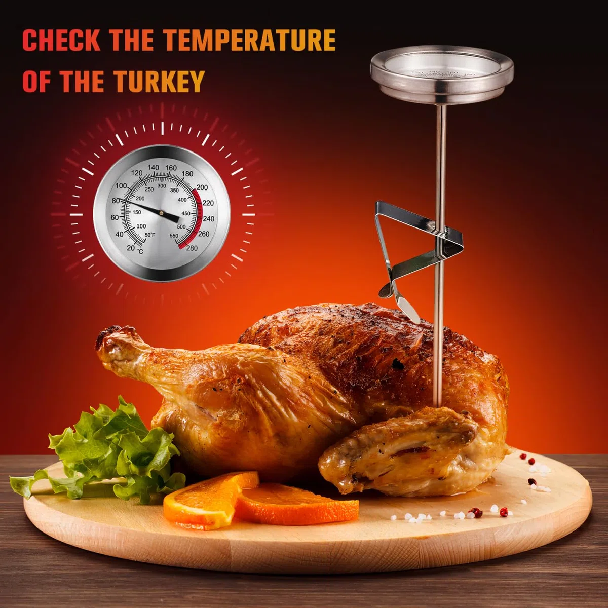 Cabilock Termometro per friggitrice con termometro per carne facilmente leggibile per alimenti per tacchini, barbecue, forno, 23 cm