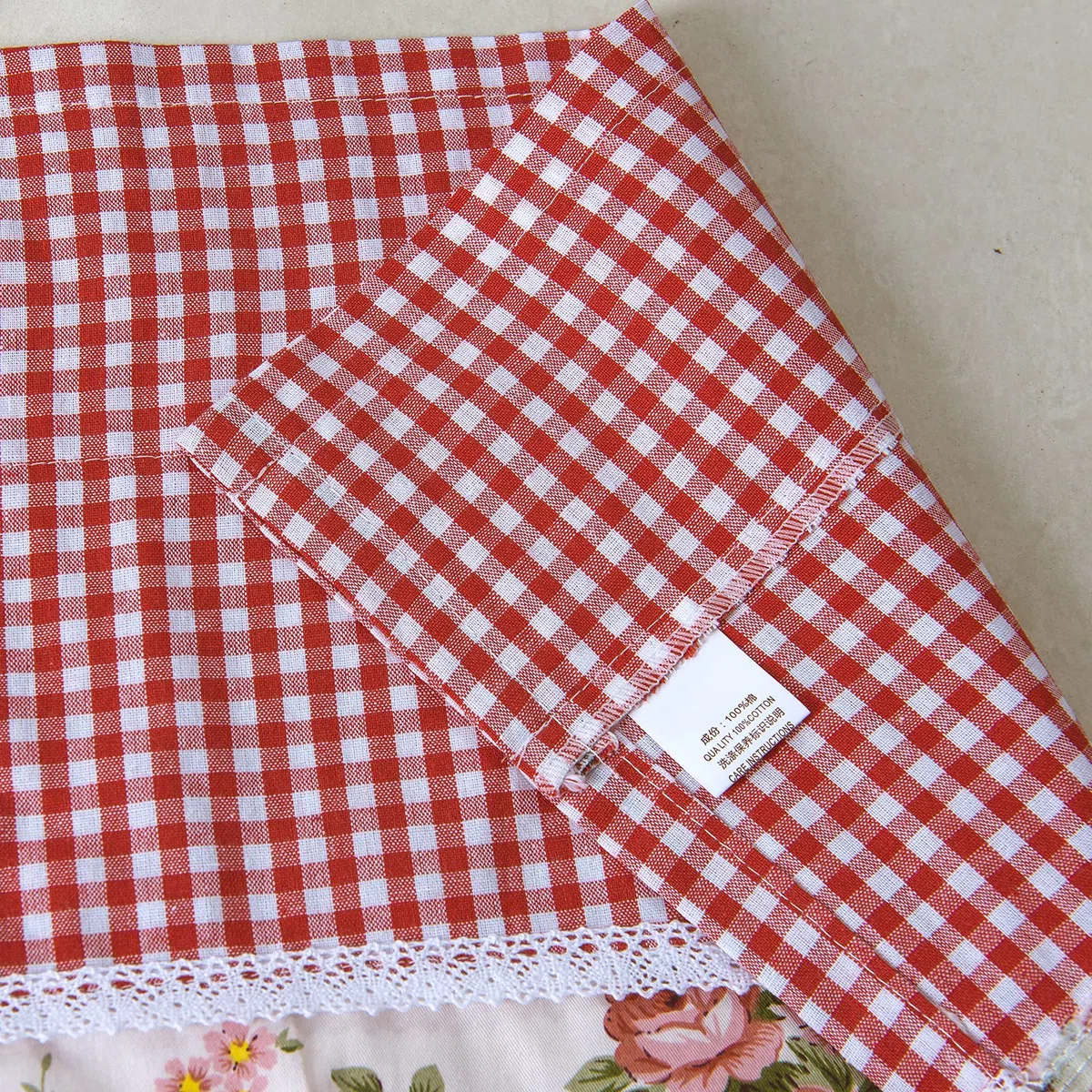 Dreamskull - Tendina da cucina, stile rustico, corta, opaca, con asta, con fiori, pizzo e quadretti, larghezza 150 cm
