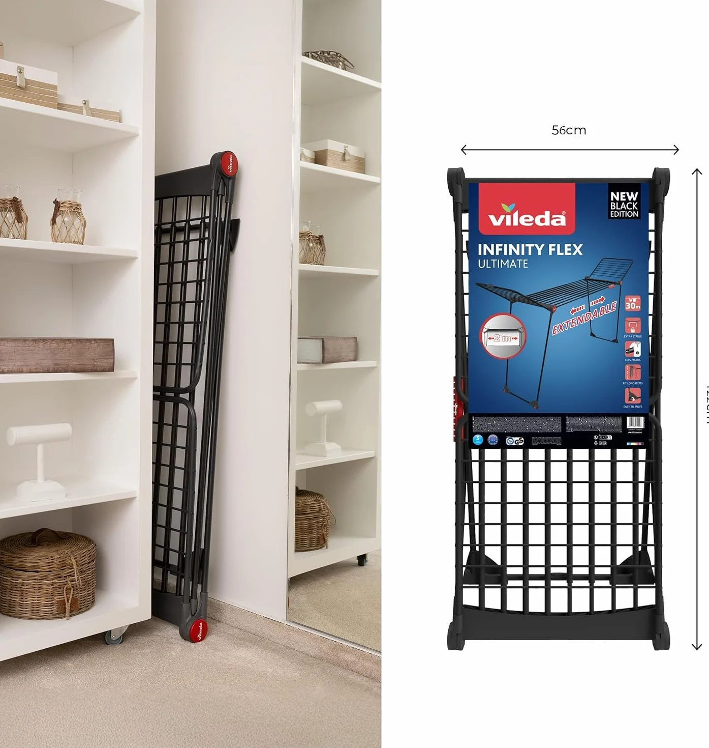 Vileda Stendibiancheria Infinity Flex Ultimate, Pieghevole, Nero, Griglia Telescopica Estensibile
