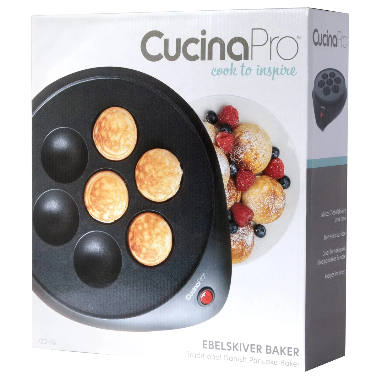 Cucinapro-Creatore Della Ciambella E Cucina Elettrica Ebelskiver Pan Baker-Per Fori Di Ciambella E Schiocchi Della Torta Con La Superficie Antiaderente