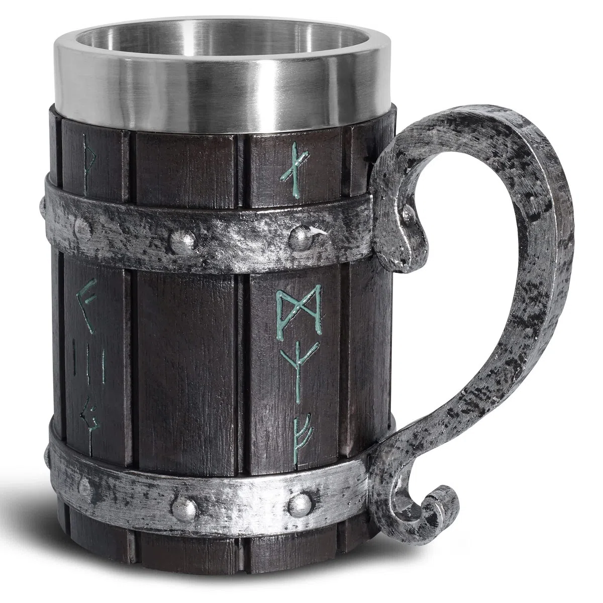 OTARTUDE Tazza da birra in legno di quercia medievale norvegese vichinga, con rivestimento in acciaio inox, tazza da caffè con rune vichinghe nordiche, regalo per la festa del papà, 550 ml