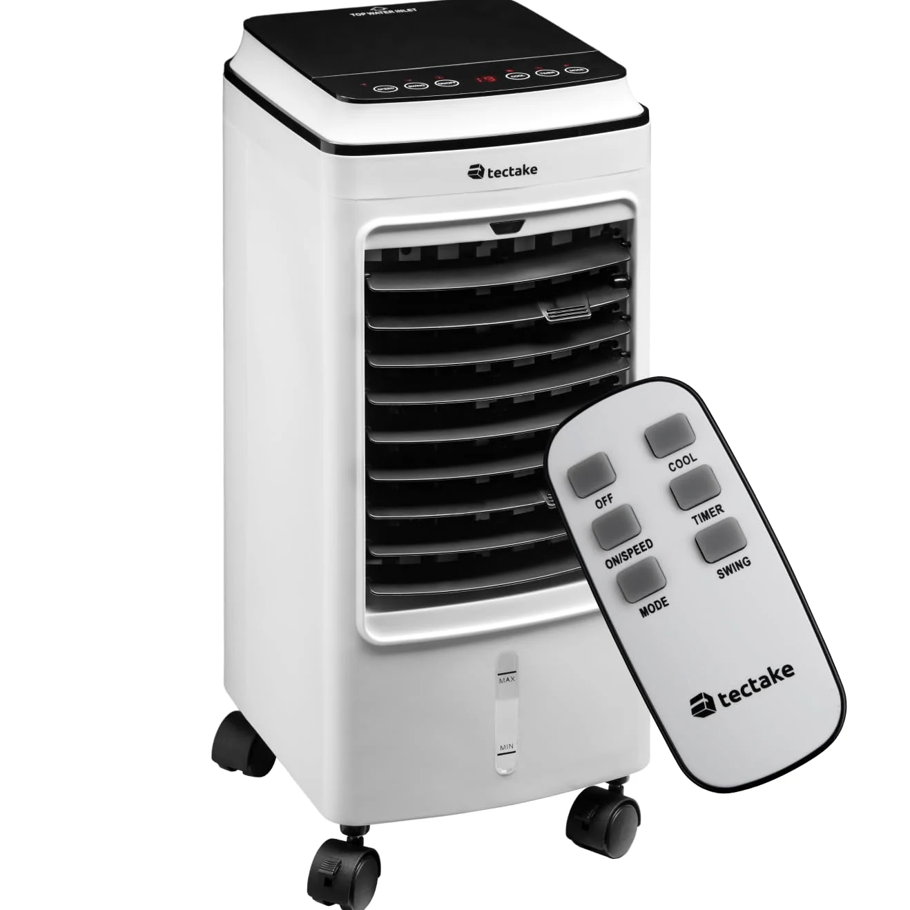 tectake® Condizionatore Portatile, Umidificatore Ambiente, Ventilatore, Raffrescatore d'Aria, Serbatoio Acqua con Indicatore, Pannello di Controllo Touch, Tre Livelli di Velocità - Bianco