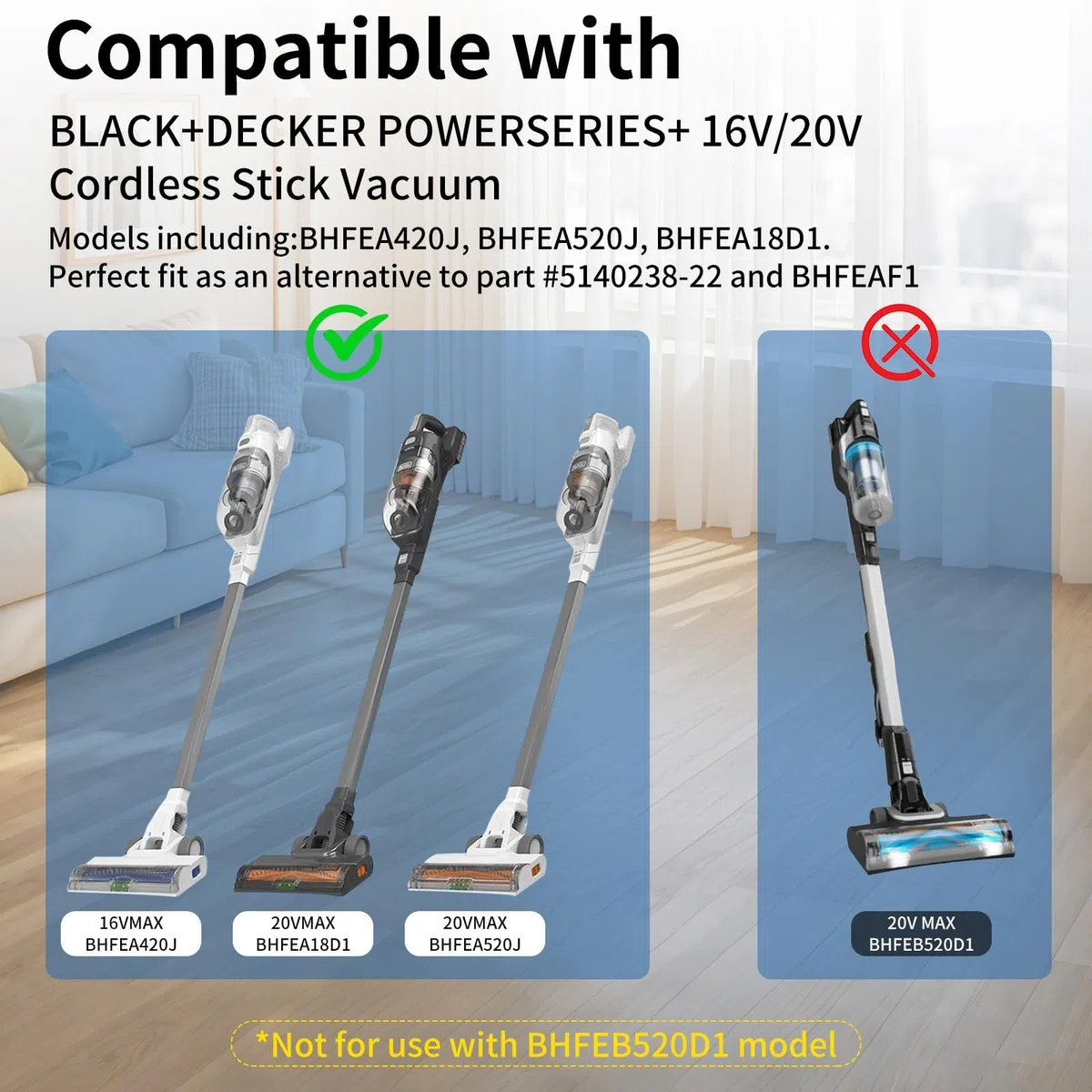 6 filtri in spugna compatibili con BLACK+DECKER POWERSERIES+ 16V/20V Cordless Stick modelli BHFEA420J BHFEA520J BHFEA18D1, parte di ricambio BHFEAF1, accessori per aspirapolvere, facili da installare
