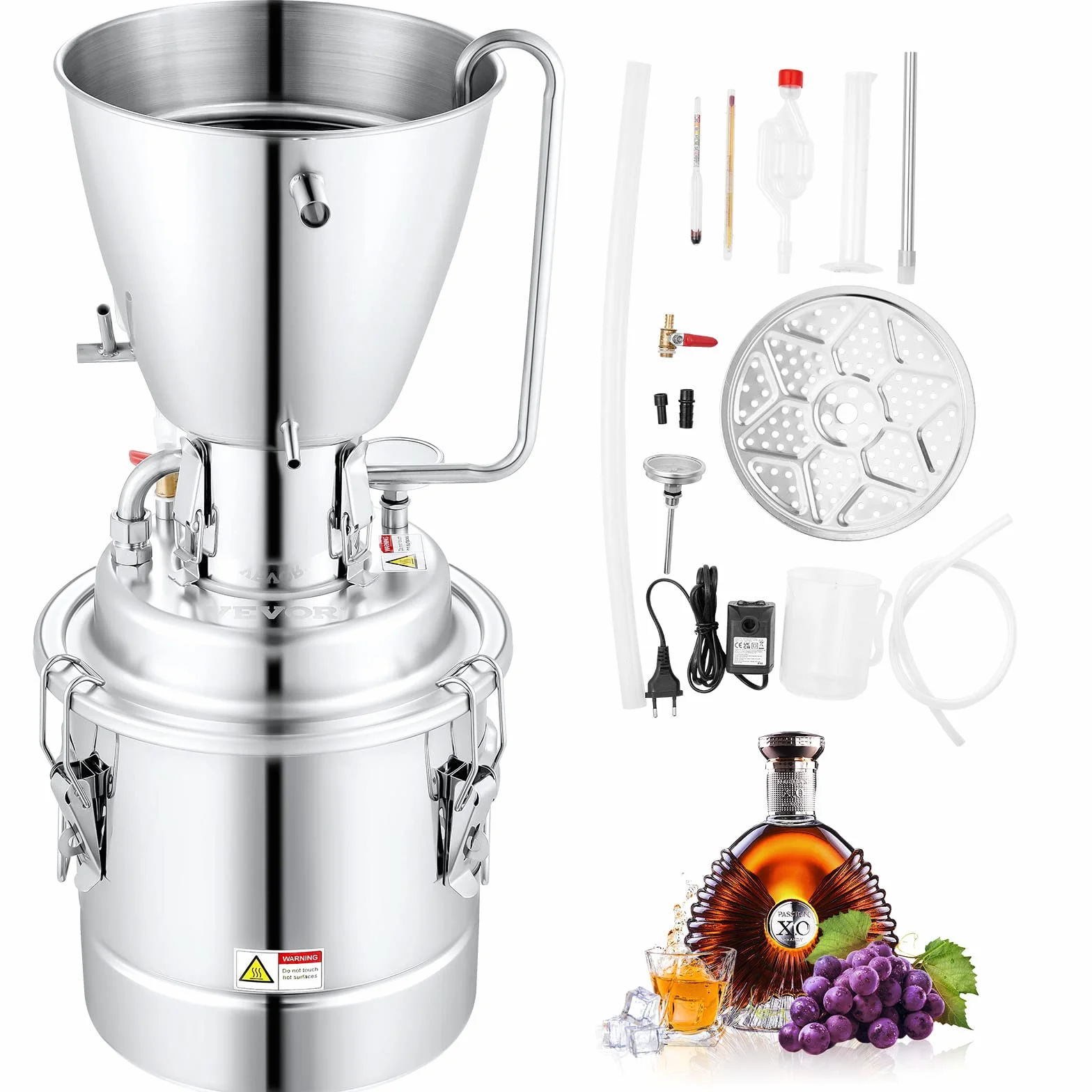 VEVOR Distillatore Alcol con Pompa d'Acqua per Uso Domestico in Acciaio Inox da 70L, Alambicco Distillatore per Vino Liquore Grappa a Casa Uso Domestico con Pompa d'Acqua, Kit per Distillazione Alcol