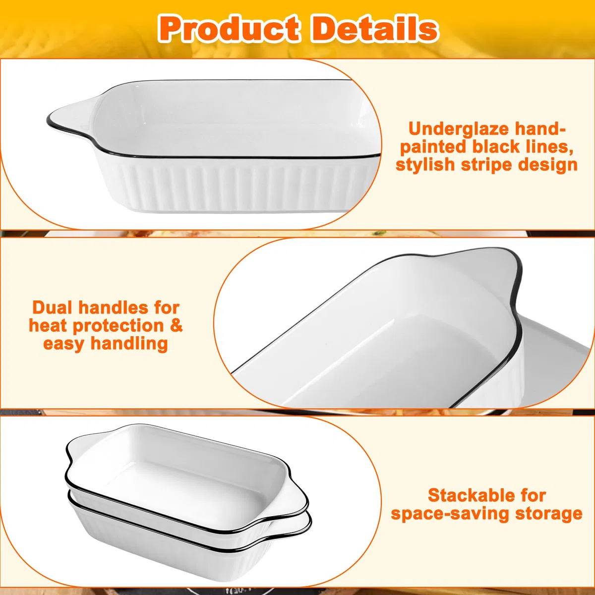 2 Pezzi Teglie Forno Ceramica con Manici, Set Pirofila Rettangolari Mini 23.2 x 13 x 4.7 cm, Teglia Piccola Forma Rettangolare per Lasagne & Tiramisu, Teglia per Microonde, Friggitrice Aria