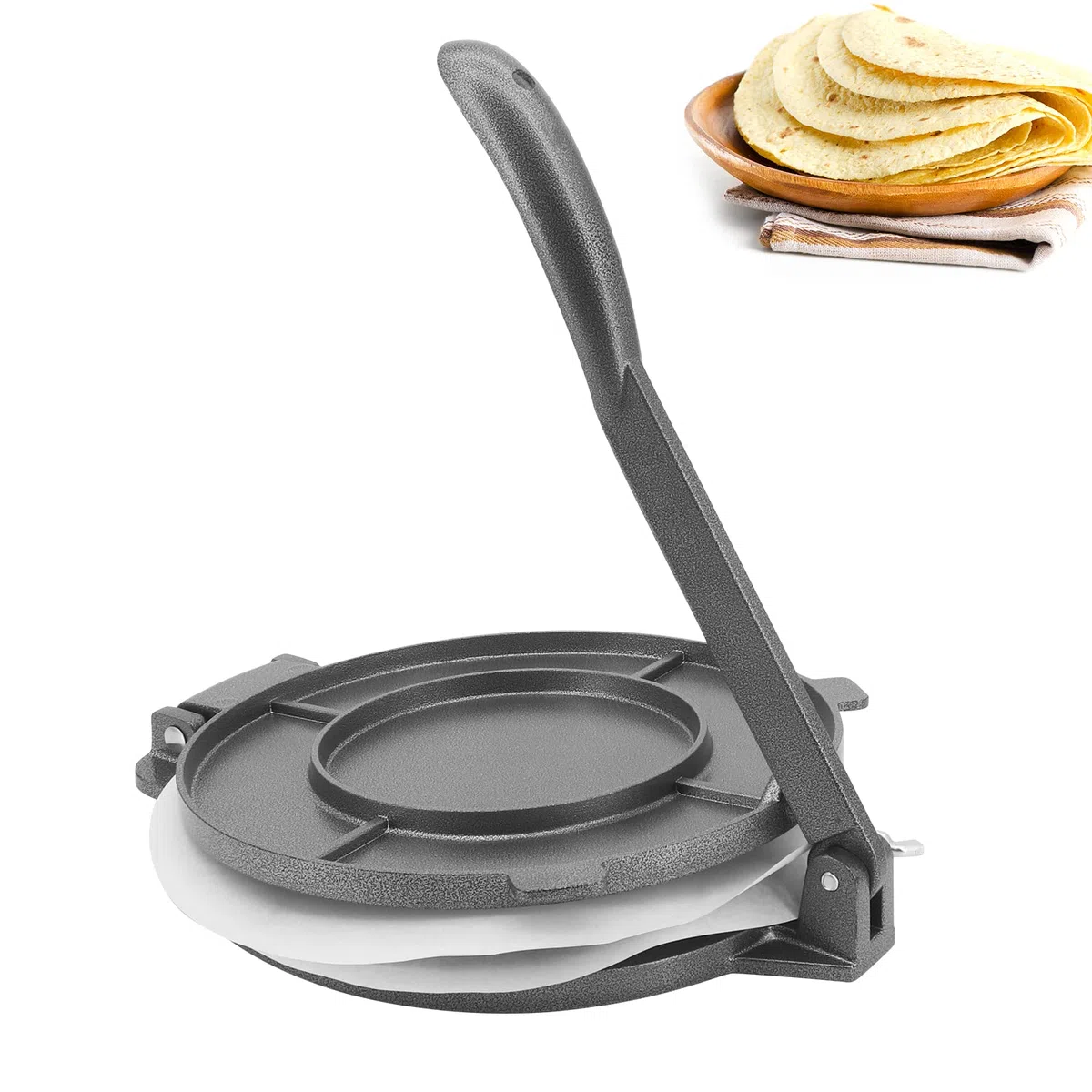 Tortillas Pressa,20 cm Chapati Maker con 100 Fogli di Carta da Forno Antiaderente Oleata per Realizzare Tortilla, Chapati, Roti