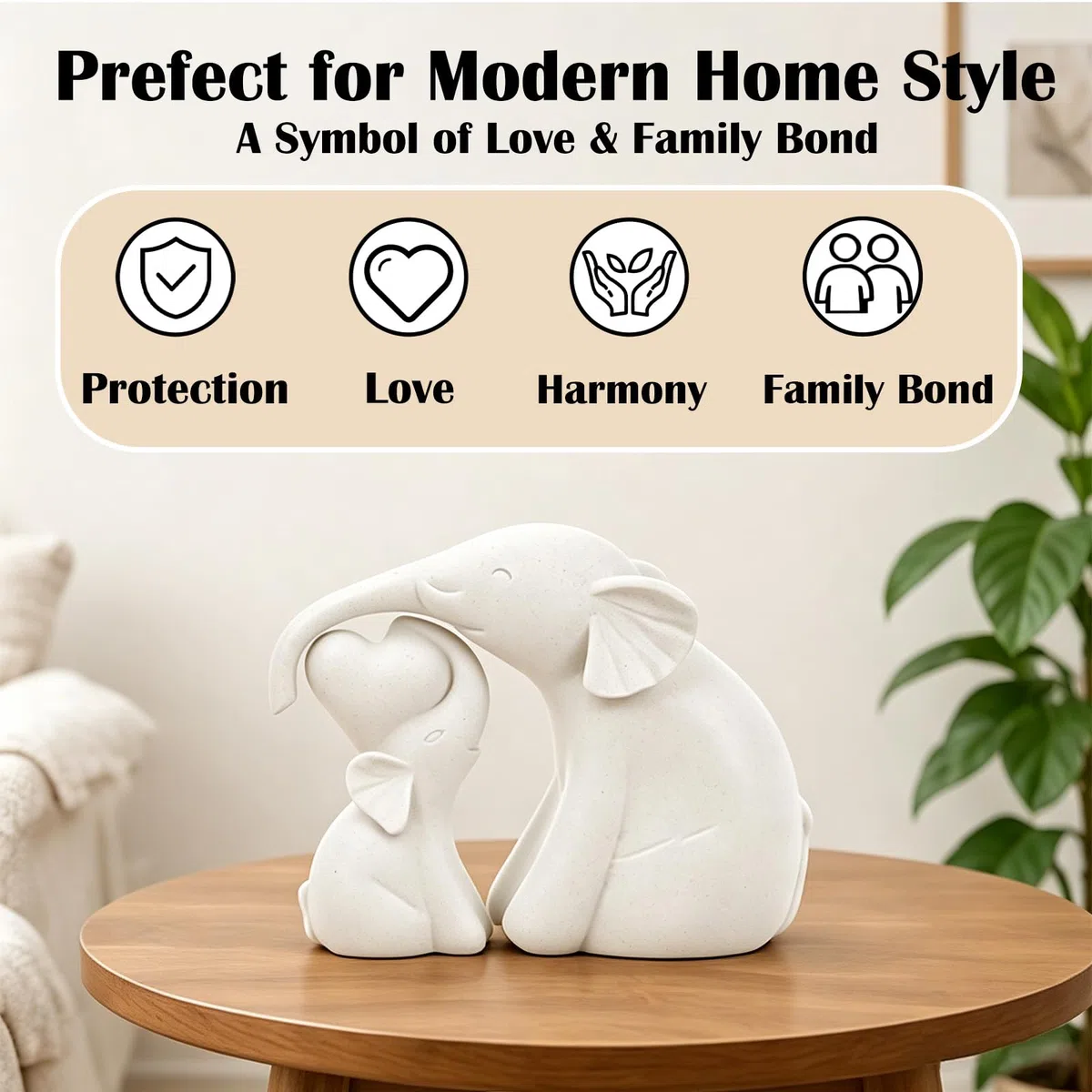 Set di 2 Elefantini in Ceramica Bianco - Decorazione per Casa e Ufficio, Idea Regalo Compleanno/Festa della Mamma, Statua Animale Moderna