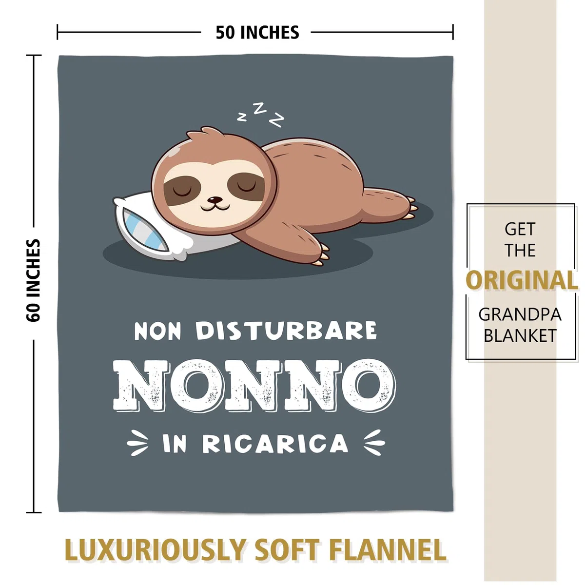 Niyewsor Regalo per Nonno Coperta, Regalo Nonno Compleanno, Festa del Papà Natale Regali per Nonni, Bradipo Coperta Flanella 130 x 150cm