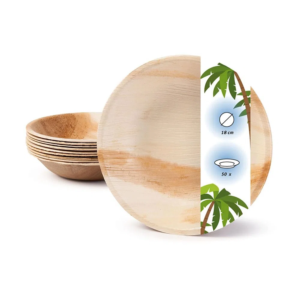 Palmware Servizio da Tavola in foglie di palma I 50 pezzi piastra di Palma rotonda Ø 23cm I Stoviglie biologiche biodegradabili Stoviglie da festa Stoviglie monouso compostabili