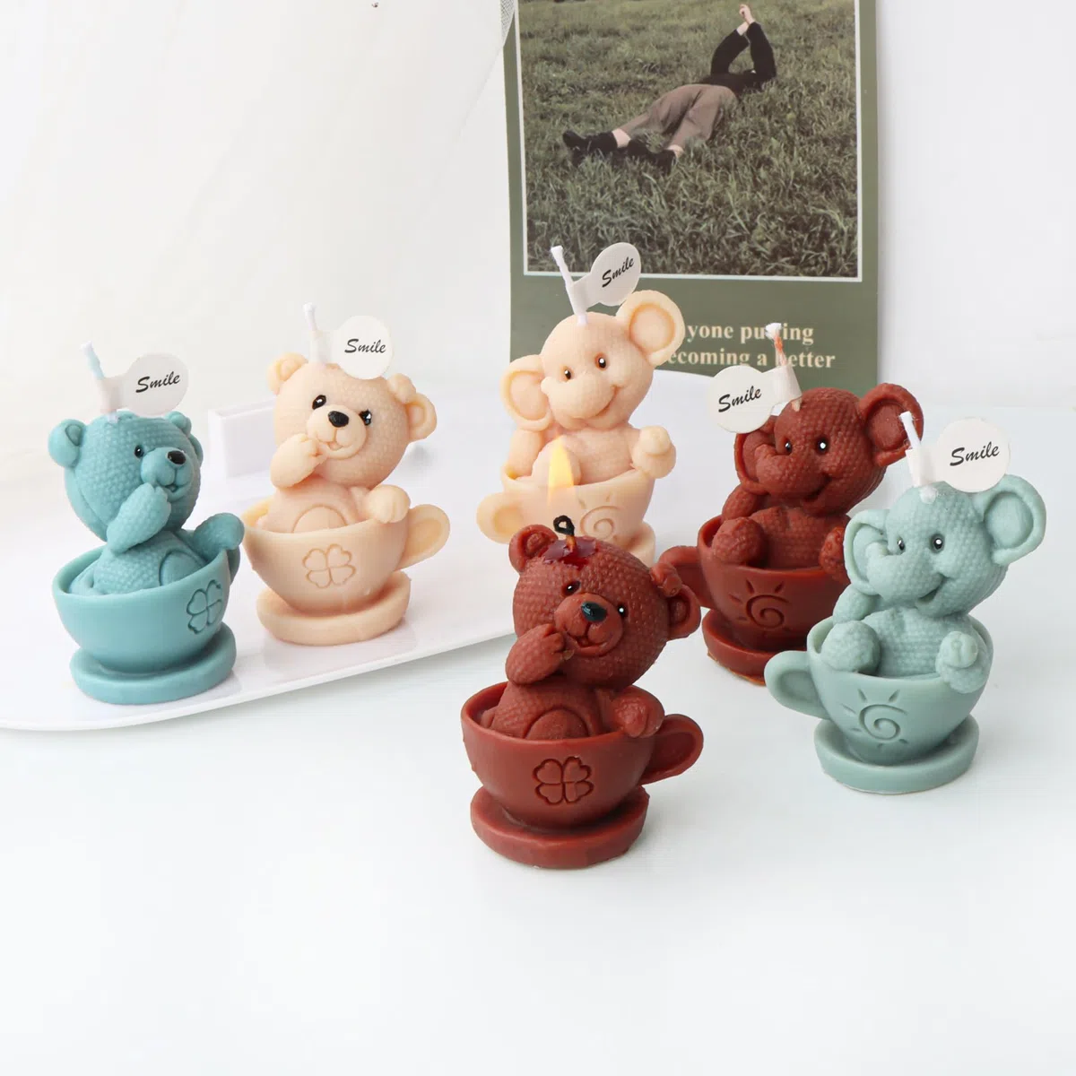 Xidmold 2 pezzi tazza elefante orso candela stampo 3D animale elefante orso stampo in silicone per fondente, cera di soia, sapone, gesso, resina epossidica, artigianato