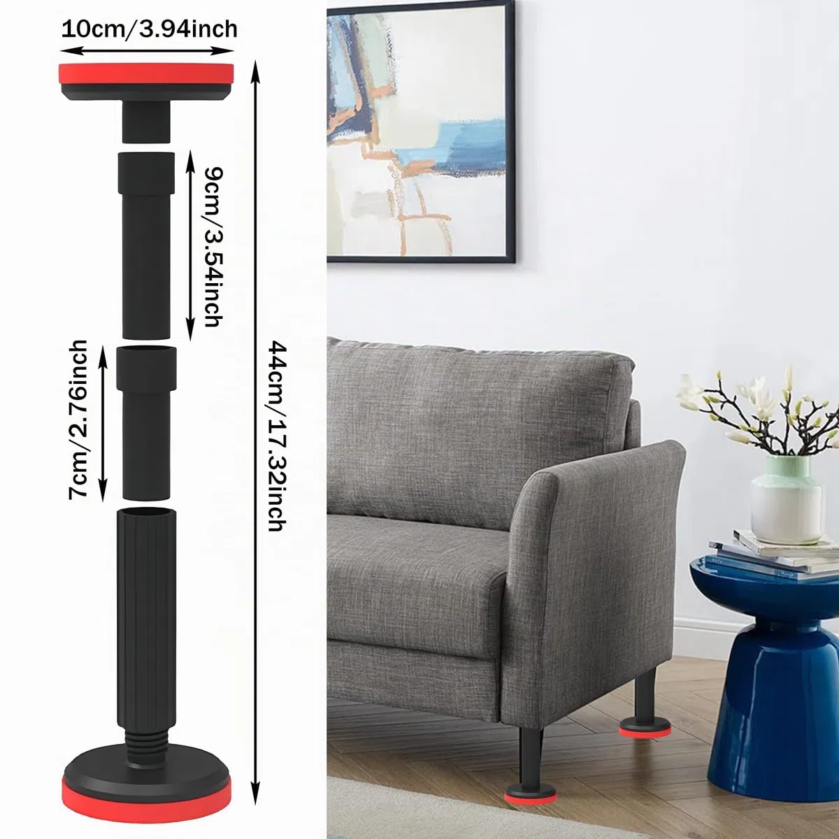 2 aste telescopiche da 18 a 45 cm, sistema di supporto regolabile, supporta fino a 400 kg, staffe telescopiche, per armadi, divani, pensili, mobili da bagno
